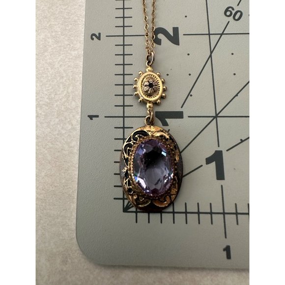 Antique Victorian gold filled Etruscan revival purple paste pendant necklace - Picture 9 of 10